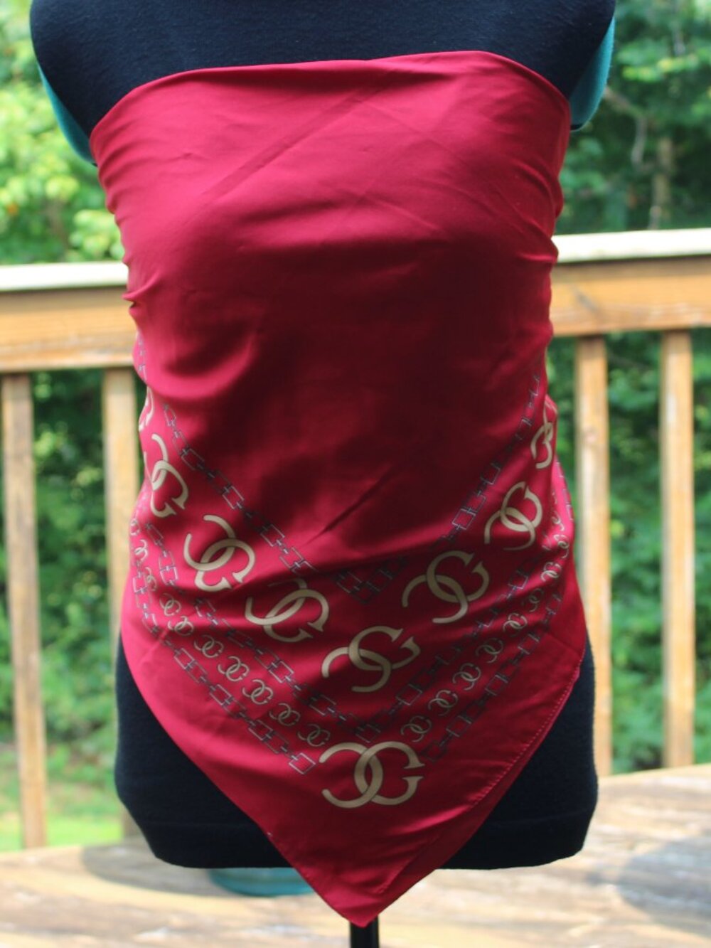 Lrg 34” Square Italian Design Scarf Silky soft Wrap Halter - Gold CG Monogrammed